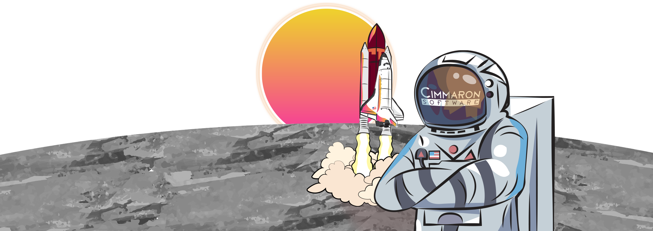 bold astronaut with space shuttle 